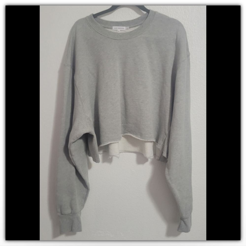 Good American Light Gray Cropped Crewneck Sweatshirt